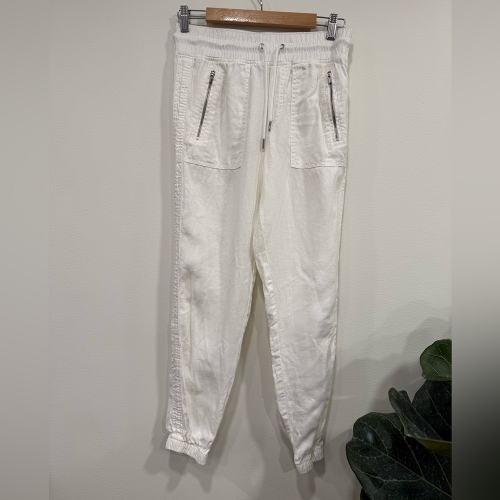 Athleta Linen Drawstring Zipper Pocket Joggers